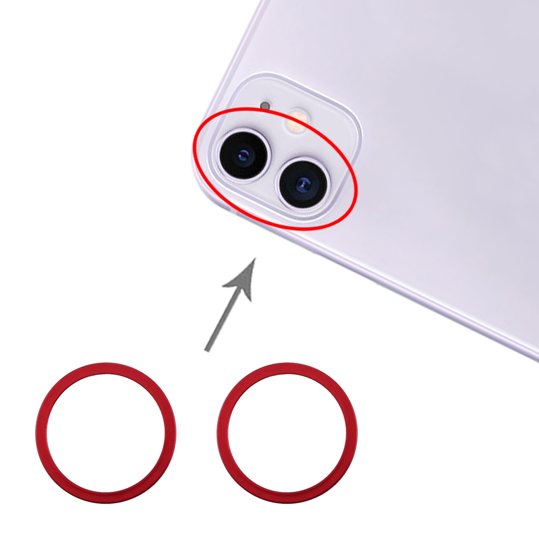 iPhone 11 Red Camera Lens Metal Protector Ring 2PCS - Image 5