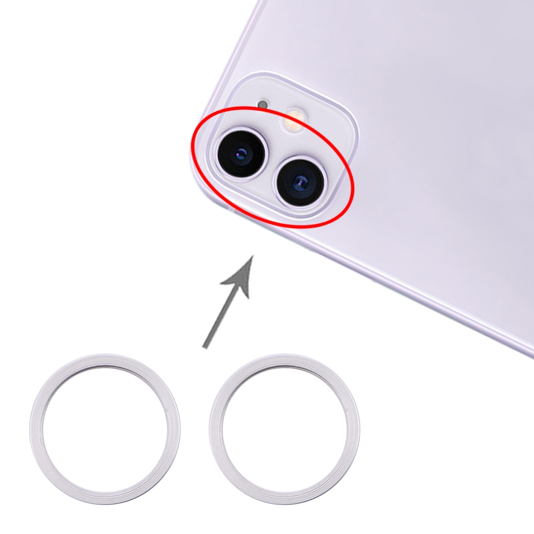 iPhone 11 Silver Camera Lens Metal Protector Ring 2PCS