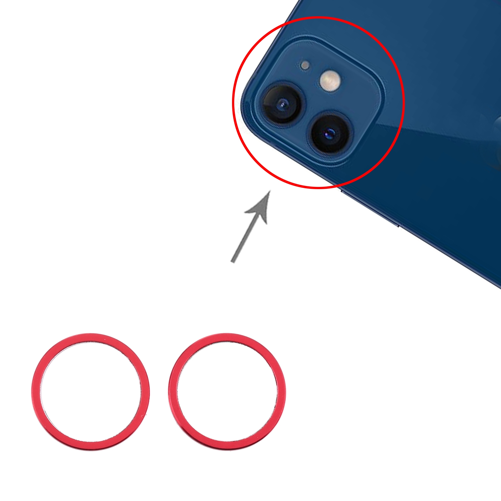 iPhone 12 Red Camera Lens Protector Ring - 2 Pack Metal