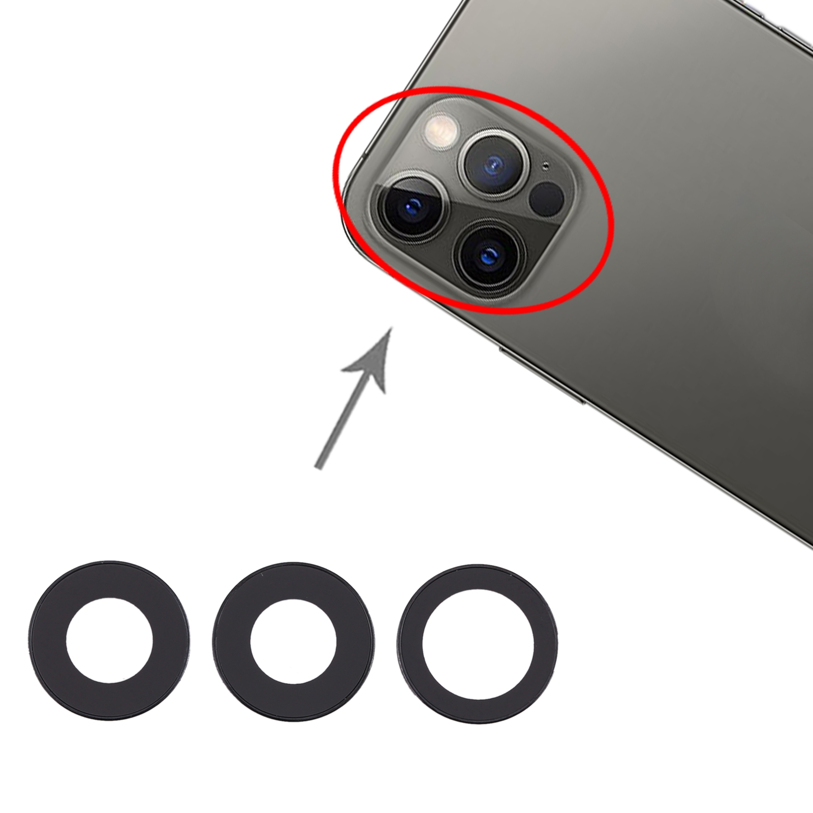 iPhone 12 Pro Black Camera Lens Cover Replacement Part - Image 4