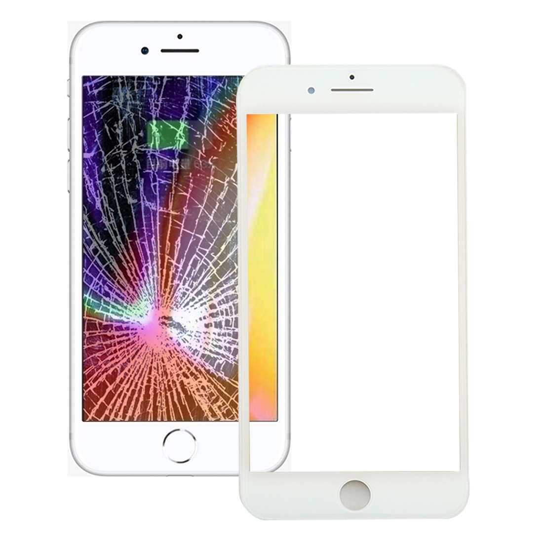 iPhone 8 White Front Screen Glass Lens with Bezel Frame