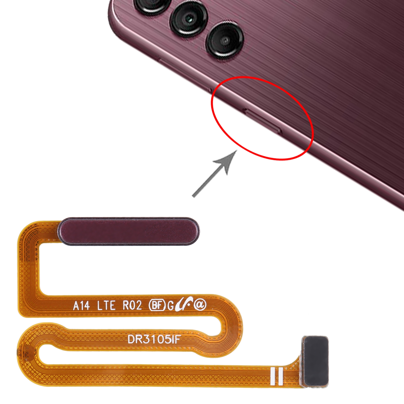 Samsung Galaxy A14 SM-A145F Fingerprint Flex Cable Dark Red - Image 4