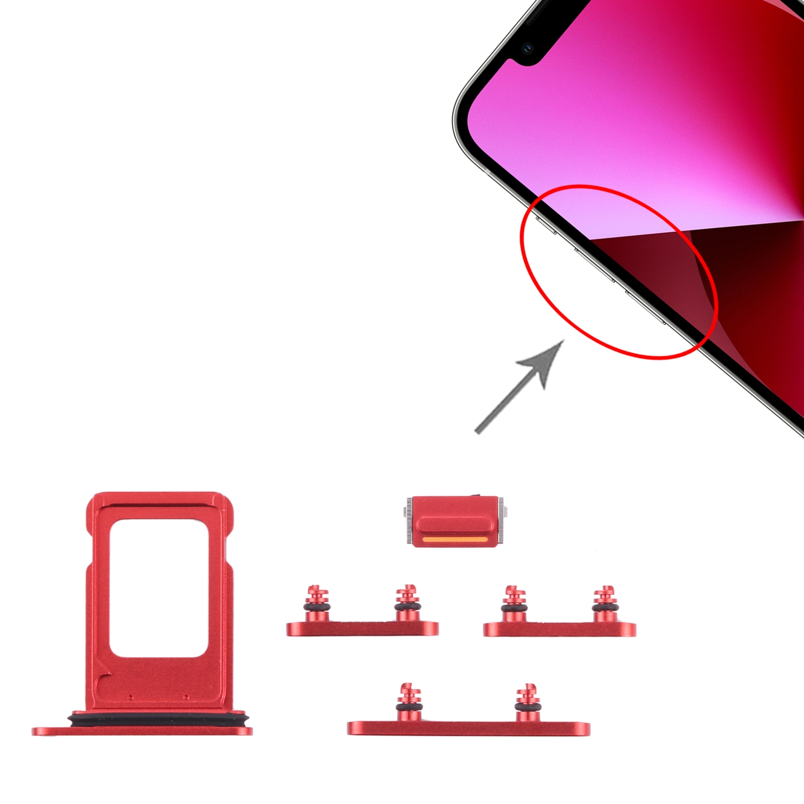 iPhone 13 Red SIM Card Tray and Side Keys Replacement - Image 3