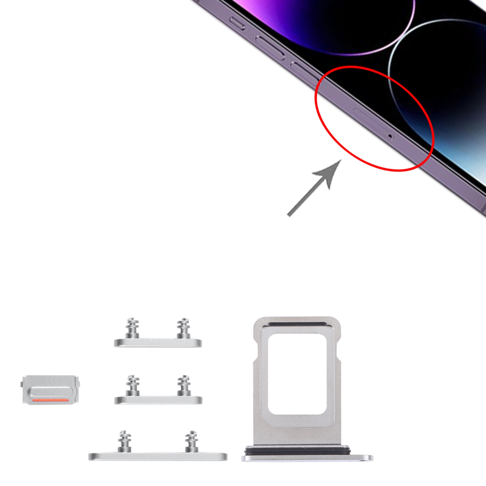 iPhone 14 Pro Max Silver SIM Tray Side Keys Replacement - Image 3
