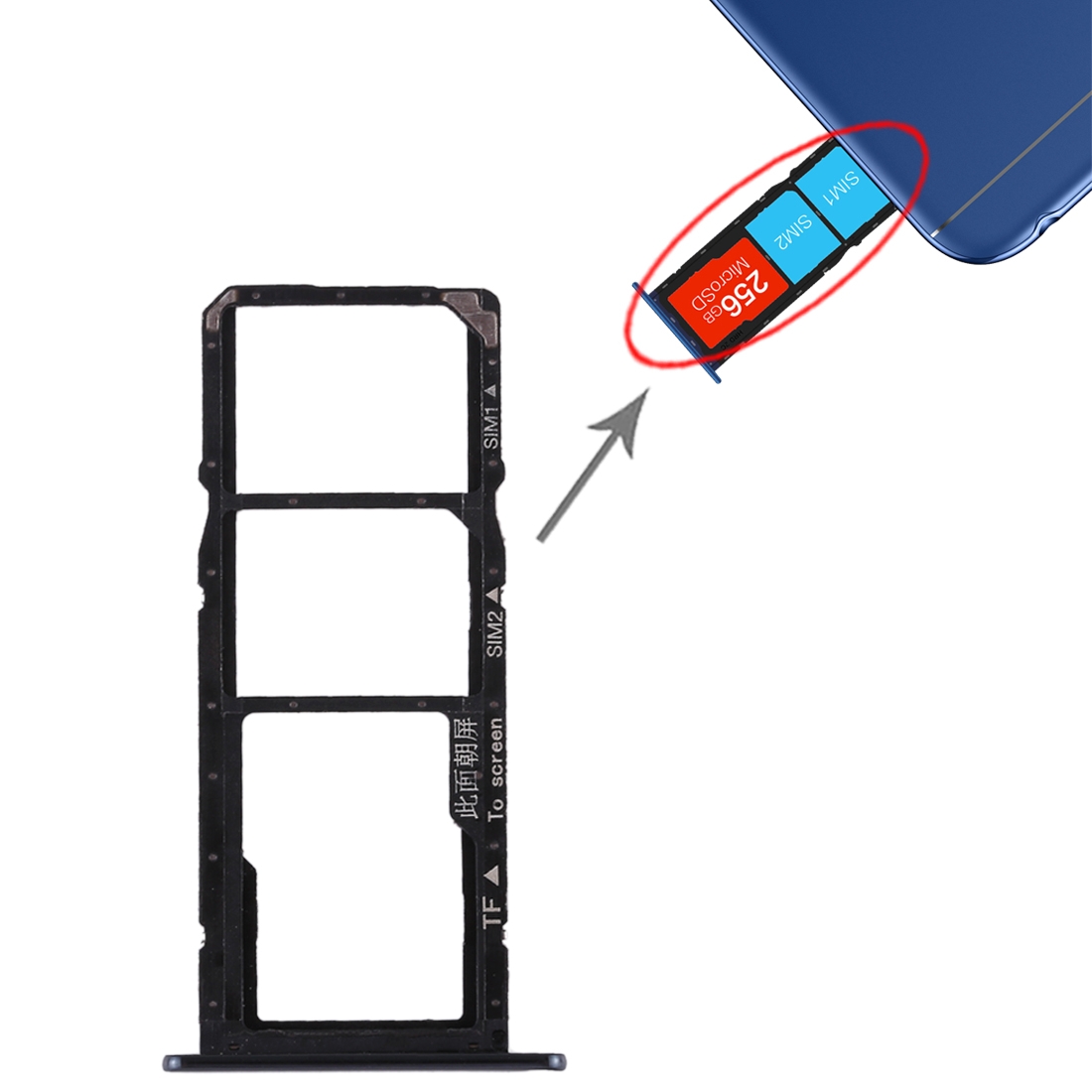 Huawei Honor 7A Black SIM Card Tray Replacement - Image 5