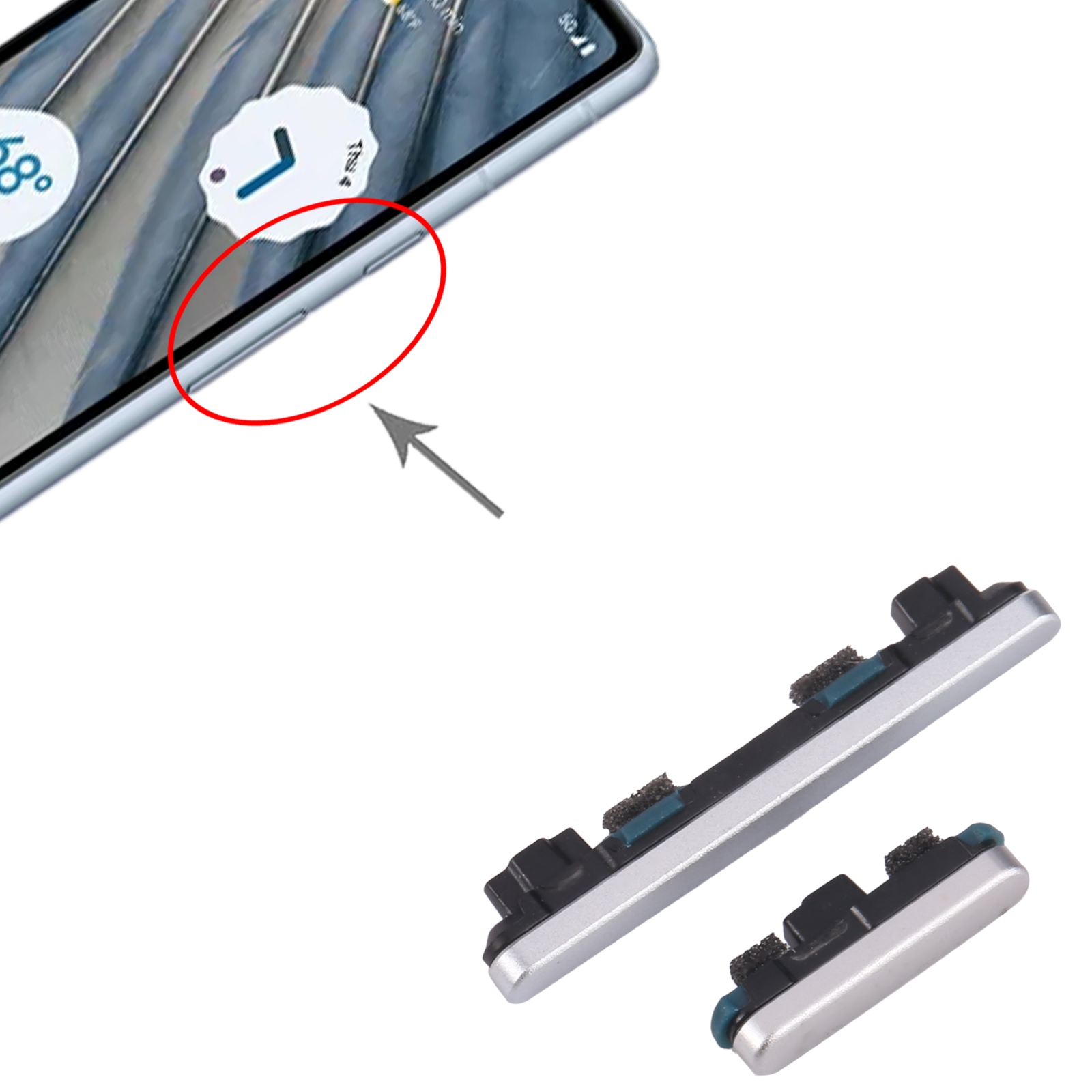 Google Pixel 7A Silver Power Button Replacement - Image 3