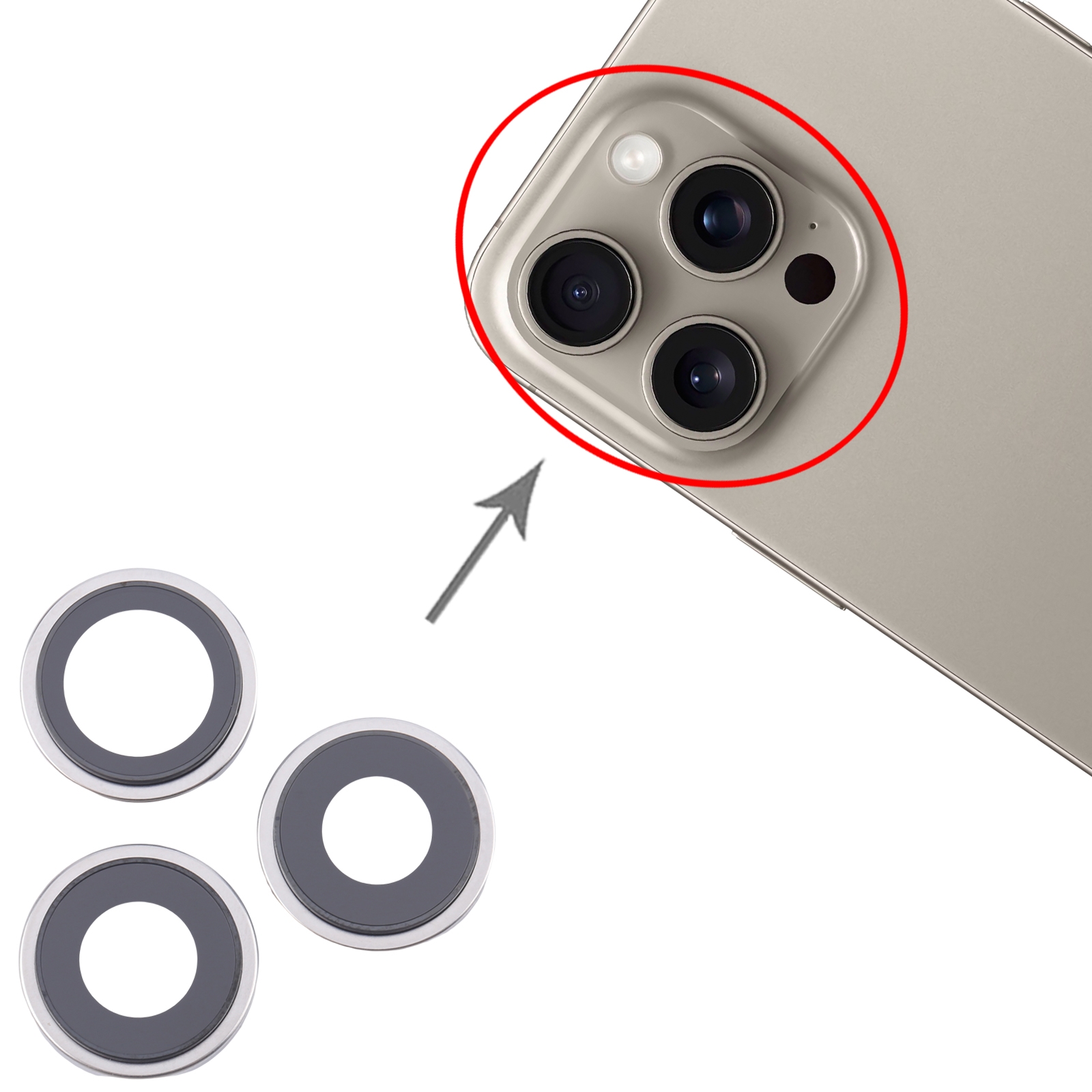 iPhone 16 Pro Silver Camera Lens Cover Replacement - Image 3
