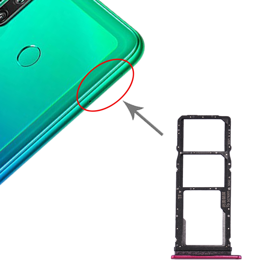 Huawei P40 Lite E Red SIM Card Tray Replacement - Image 4