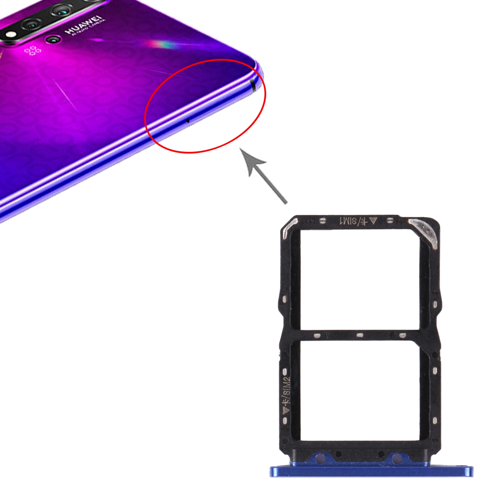 Huawei Nova 5T Purple SIM Card Tray Replacement - Image 3