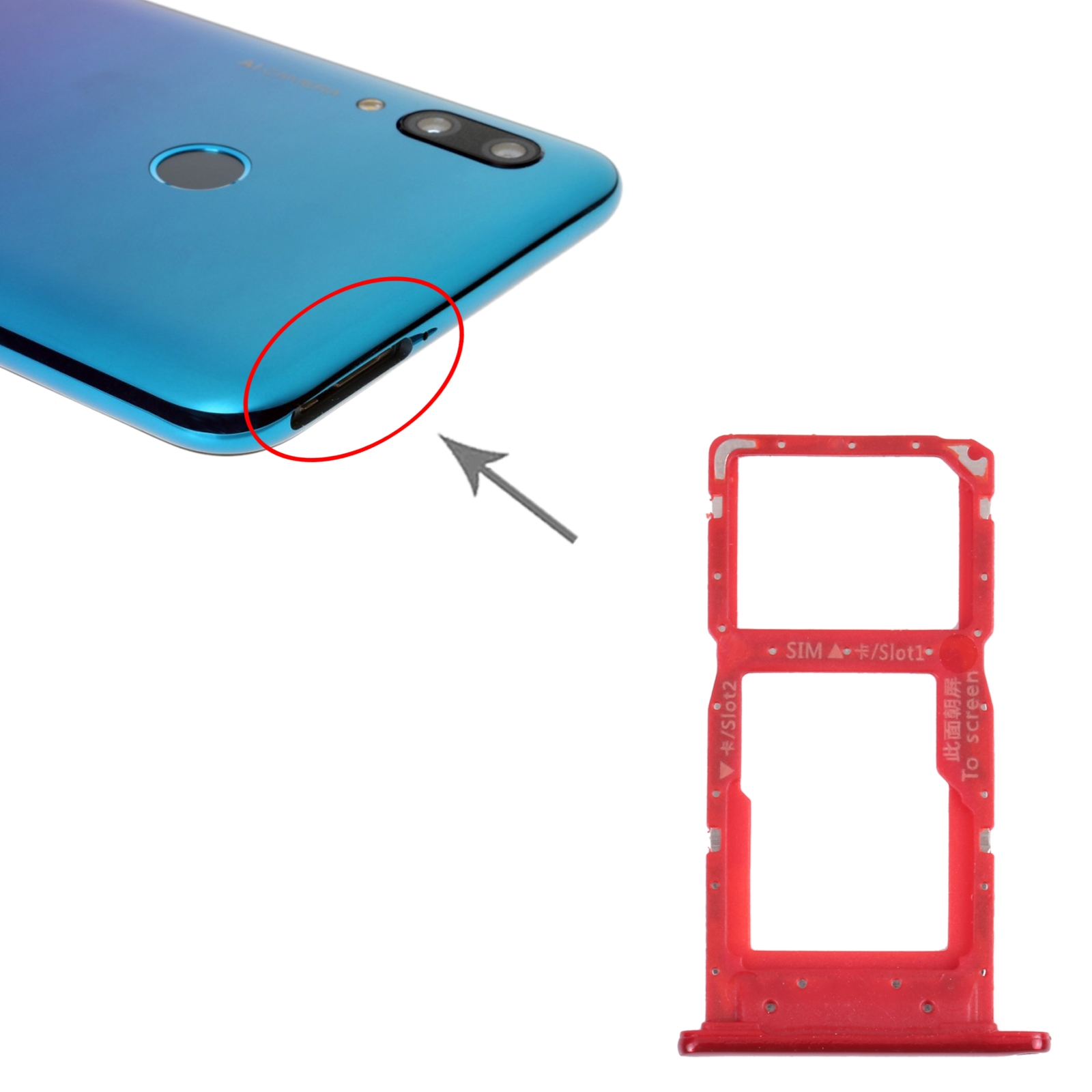 Huawei P Smart 2019 Red SIM Card Tray Replacement - Image 3