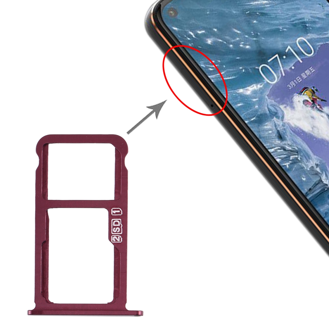 Nokia 8.1 Purplish Red SIM Card Tray Replacement - Image 4
