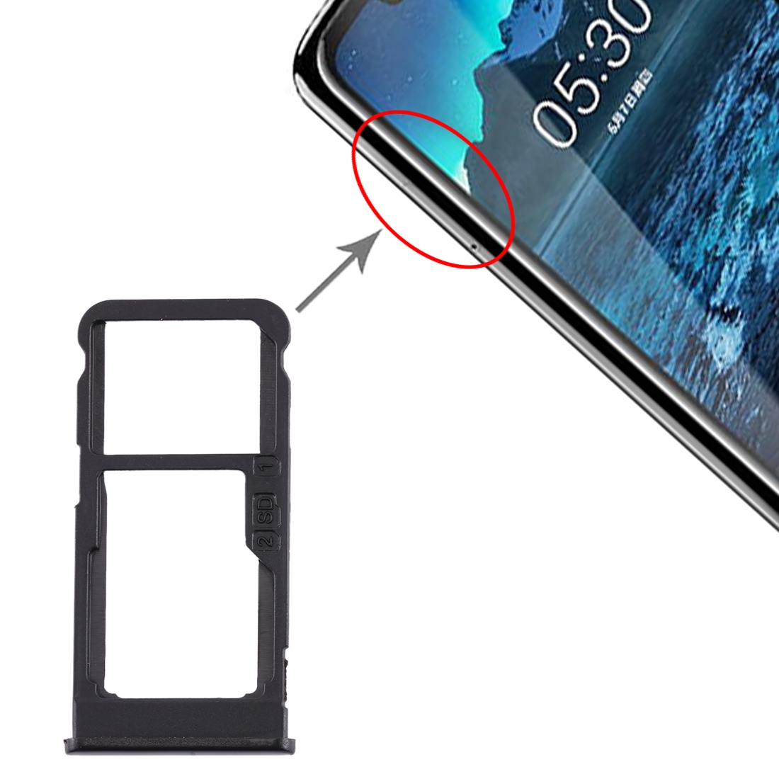 Nokia 5.1 Plus Black SIM Card Tray Replacement - Image 4