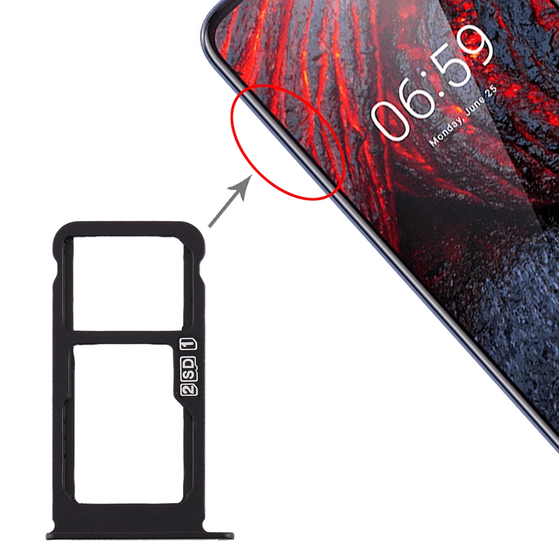 Nokia X6 2018 Black SIM Card Tray Replacement - Image 4