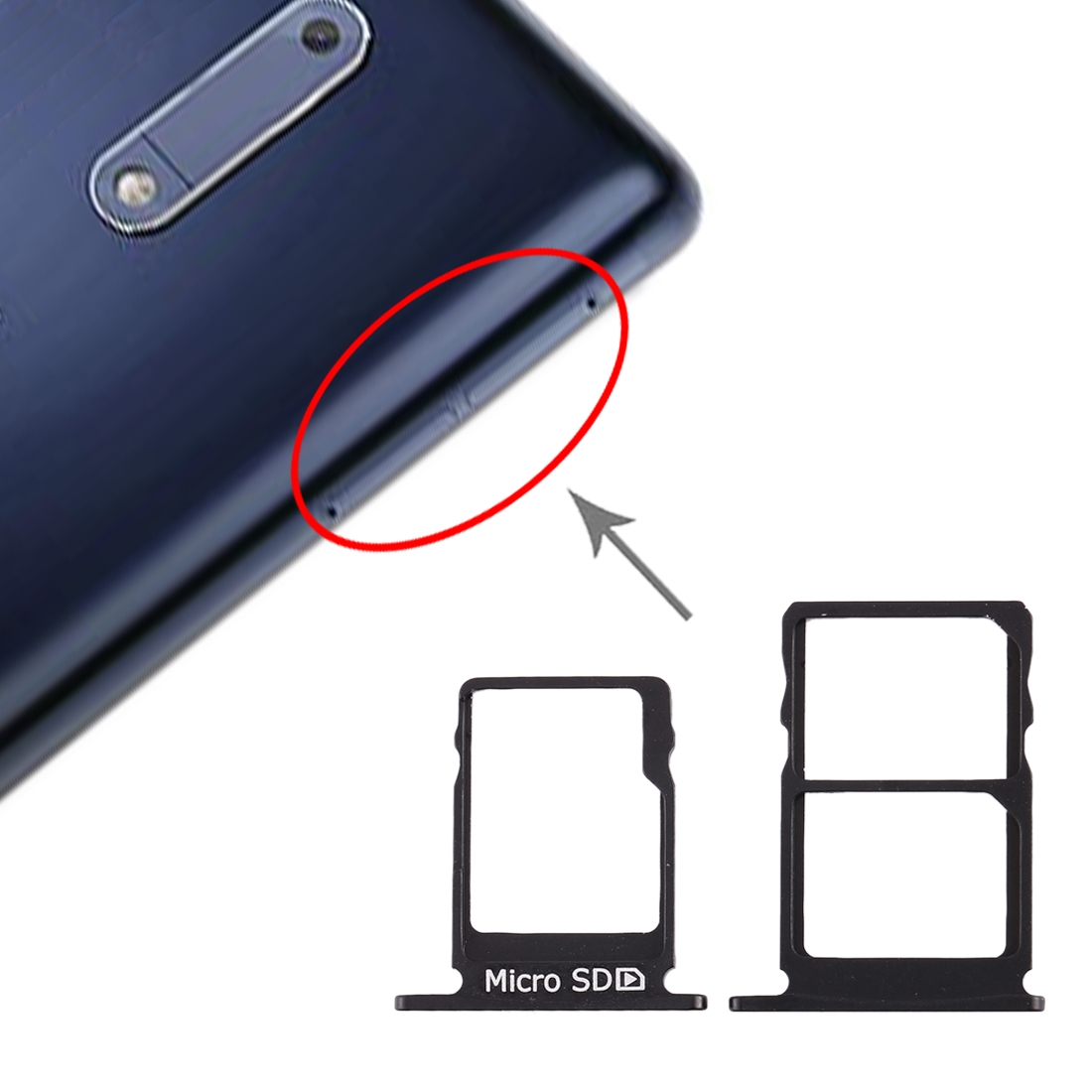 Nokia 5 Black SIM Card Tray Micro SD Tray Replacement - Image 4