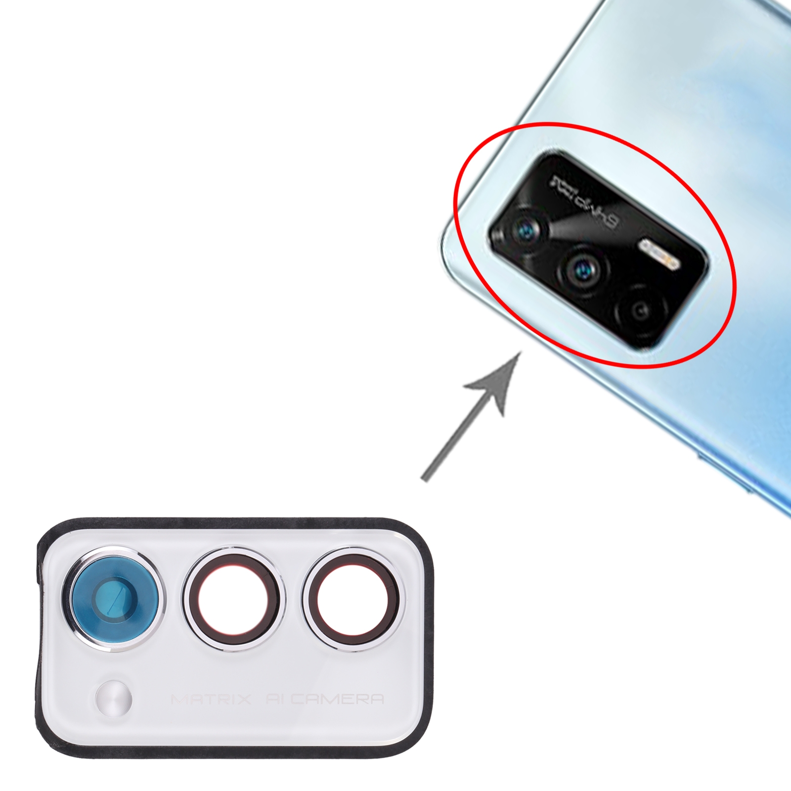 Realme Q3 Pro White Back Camera Lens Frame Replacement - Image 3