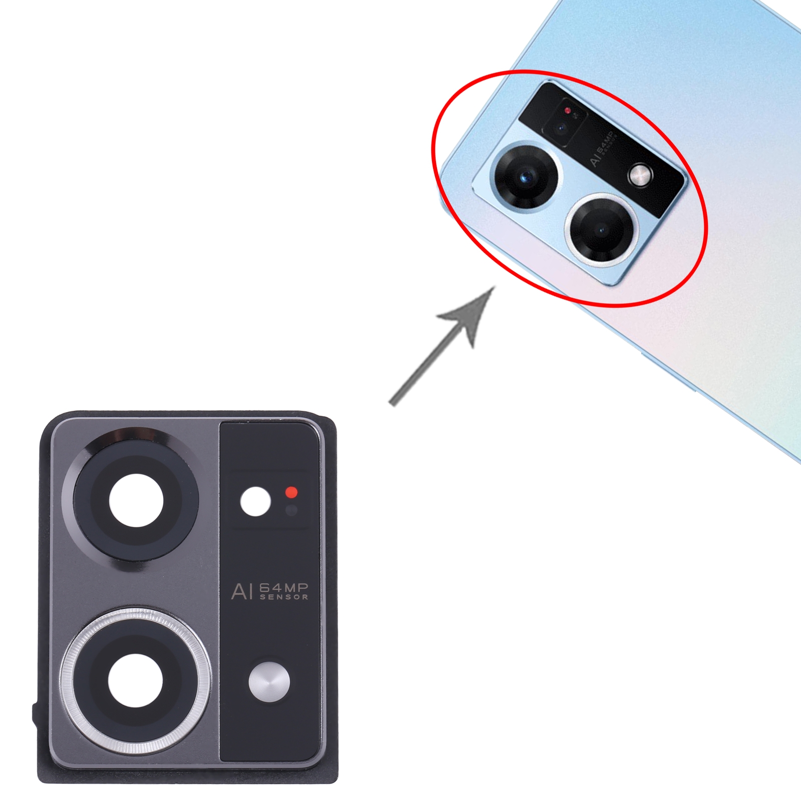 OPPO Reno7 4G Black Camera Lens Cover Replacement - Image 3