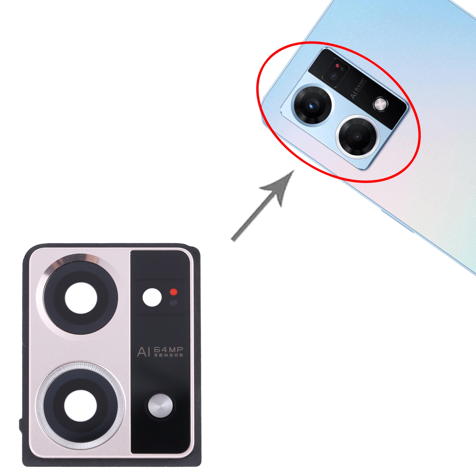 OPPO Reno7 4G Gold Camera Lens Cover Replacement - Image 3